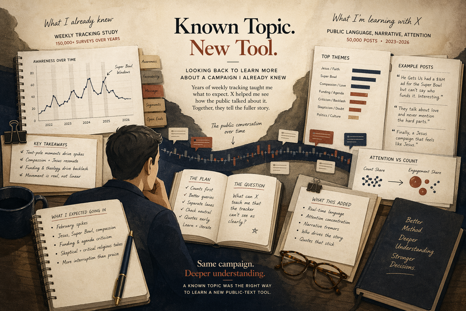 Editorial illustration for revisiting a known campaign with a new tool