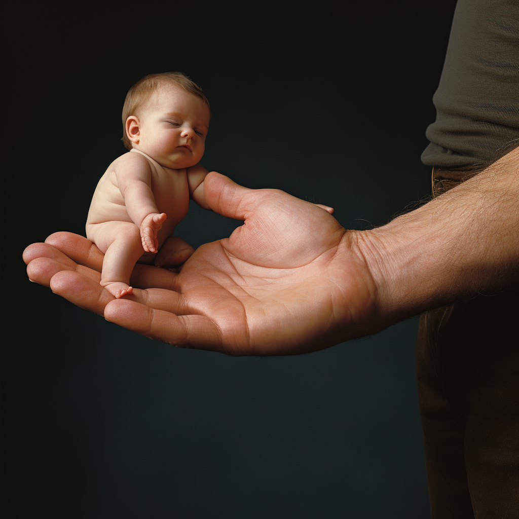 A symbolic image of a small hand and a larger hand, representing shared creation and family memory.